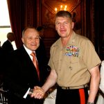 Honoree of the Year Police Commissioner Ray Kelly is congratulated by Marine Lt. Gen. Richard Natonski.