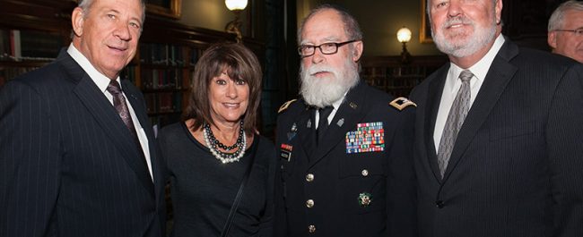 2014 Honoree of the Year Jan Scruggs, his wife Becky, Chaplain (Col) Jacob Goldstein from the 1st Mission Support Command Ft. Buchanan, Puerto Rico and Friends of the Vietnam Veterans Plaza Board Member John Campbell